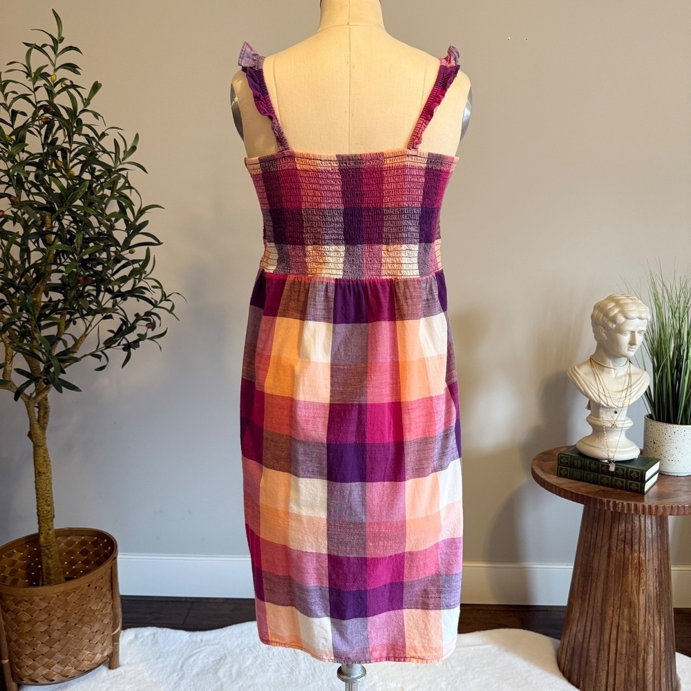 Plaid Smocked Sundress Cotton Pink Purple Midi Cottagecore Summer Dress 12 - Picture 6 of 10